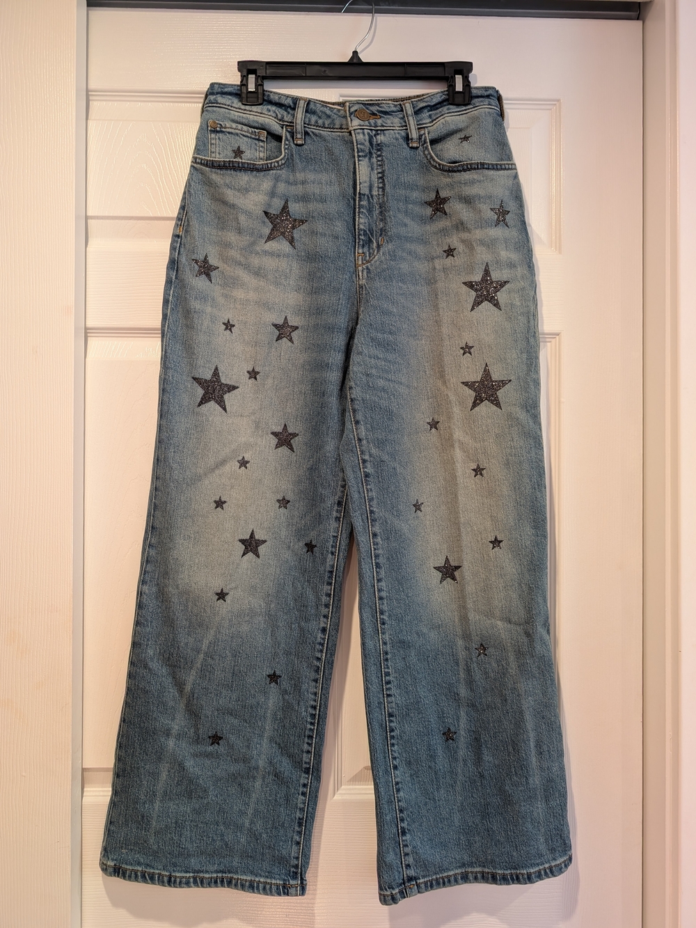 Pilcro Light Blue Wide-Leg Jeans with Black Star Accents